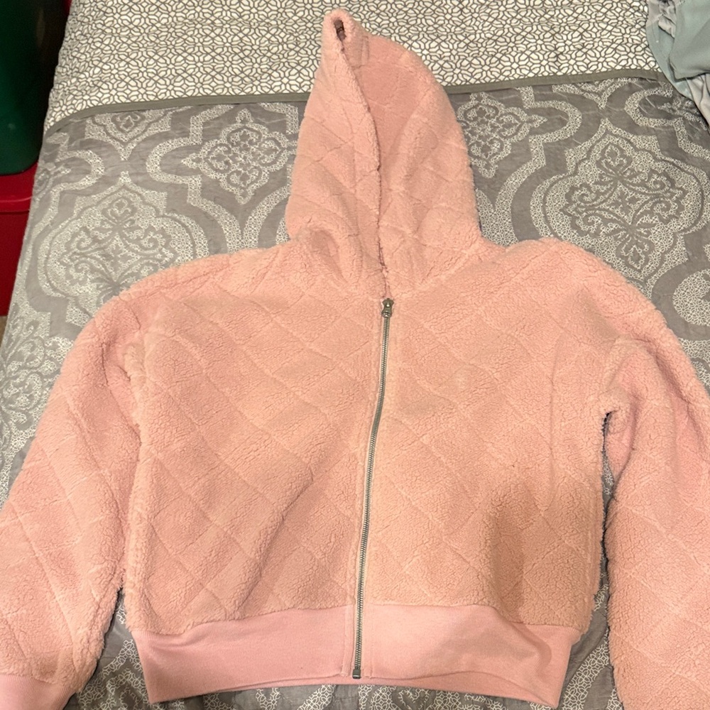 abercrombie kids Pink Sherpa Hooded Zip Jacket
